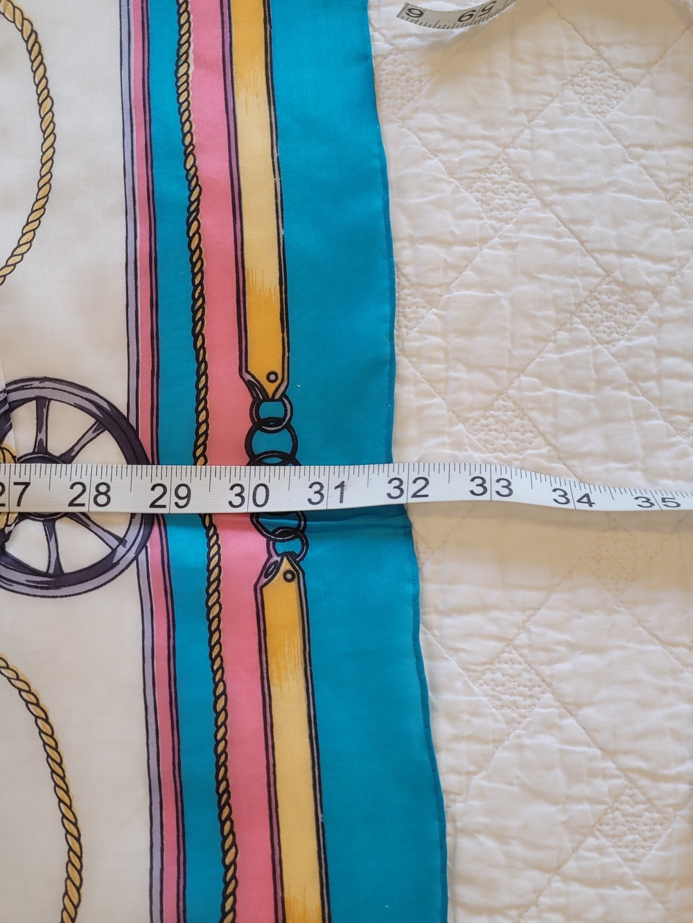 ALSA Spanish Silk Teal & Pink Nautical Rope & Wheel Old-world Print Scarf - Picture 8 of 11